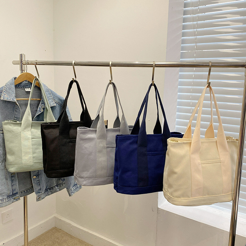 Japanese ins student class canvas bag for women large capacity commuter tote bag simple solid color shoulder bag