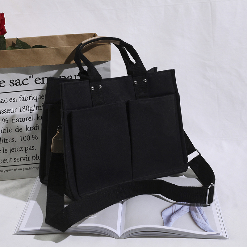 Wholesale Korean style simple solid color casual canvas crossbody bag ins super hot wide shoulder strap student large capacity handbag