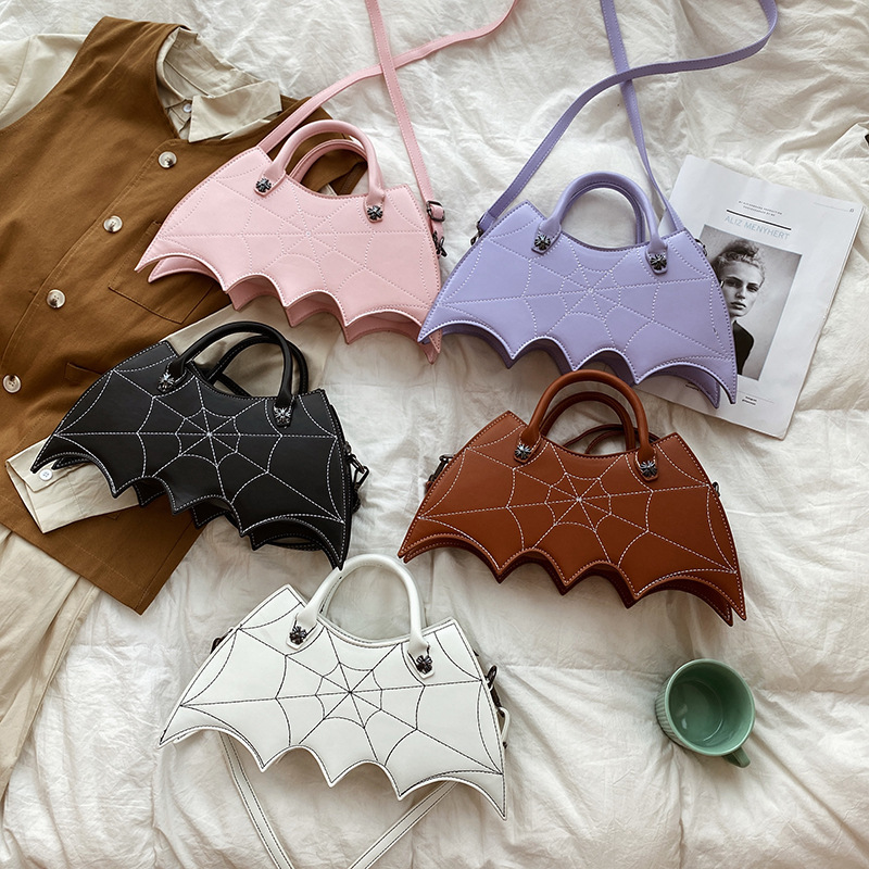 Foreign trade new European and American fashion retro punk style dark embroidered bat pu portable crossbody bag shoulder bag for women