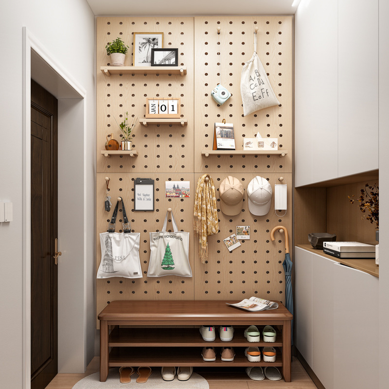 Hole board solid wood wall shelf wooden wall hanging bookshelf partition storage rack hanging board wall