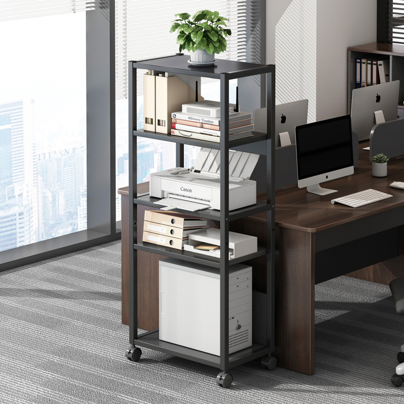 Movable office floor-standing printer storage rack multi-layer storage bookshelf with wheels small computer host bracket