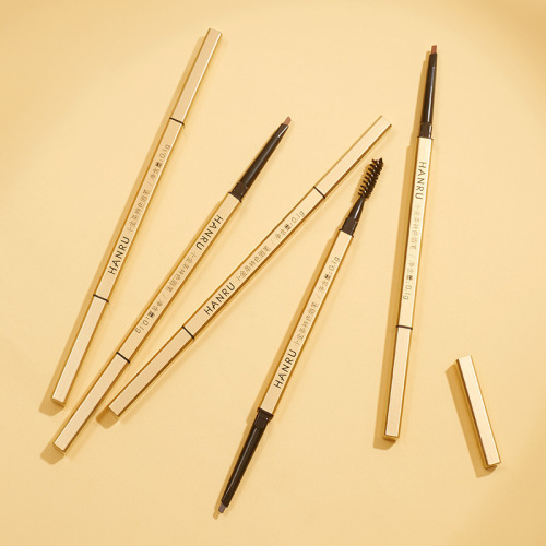 Small gold bar eyebrow pencil, small gold chopsticks eyebrow pencil, ultra-fine double-headed triangular eyebrow pencil, waterproof, sweat-proof, long-lasting, non-smudge-proof for beginners
