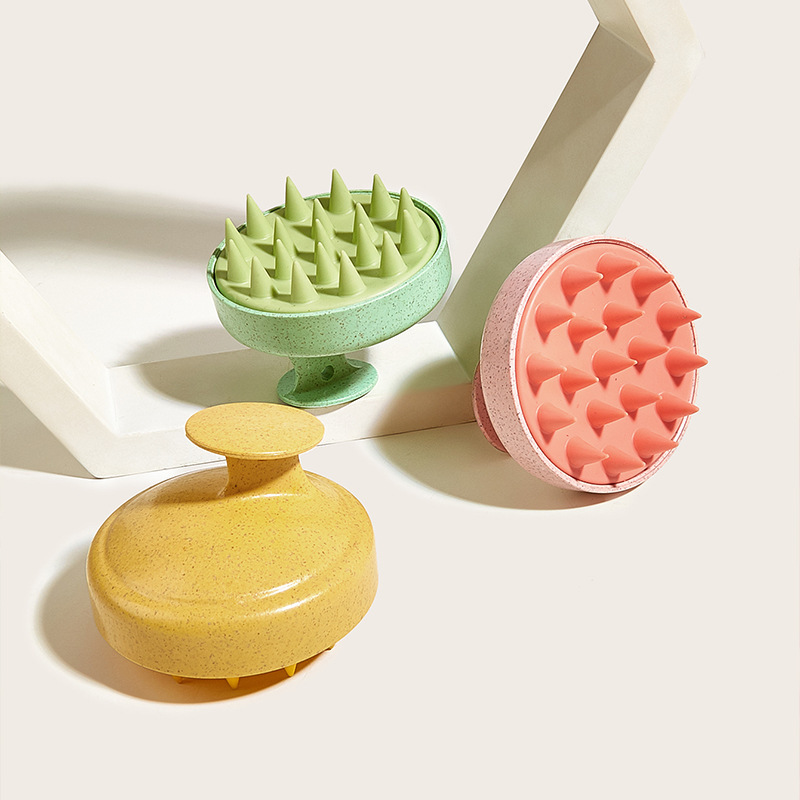 Wheat straw biodegradable scalp cleaning wet and dry dual-use massage hairdressing tool silicone tooth baby soft shampoo brush