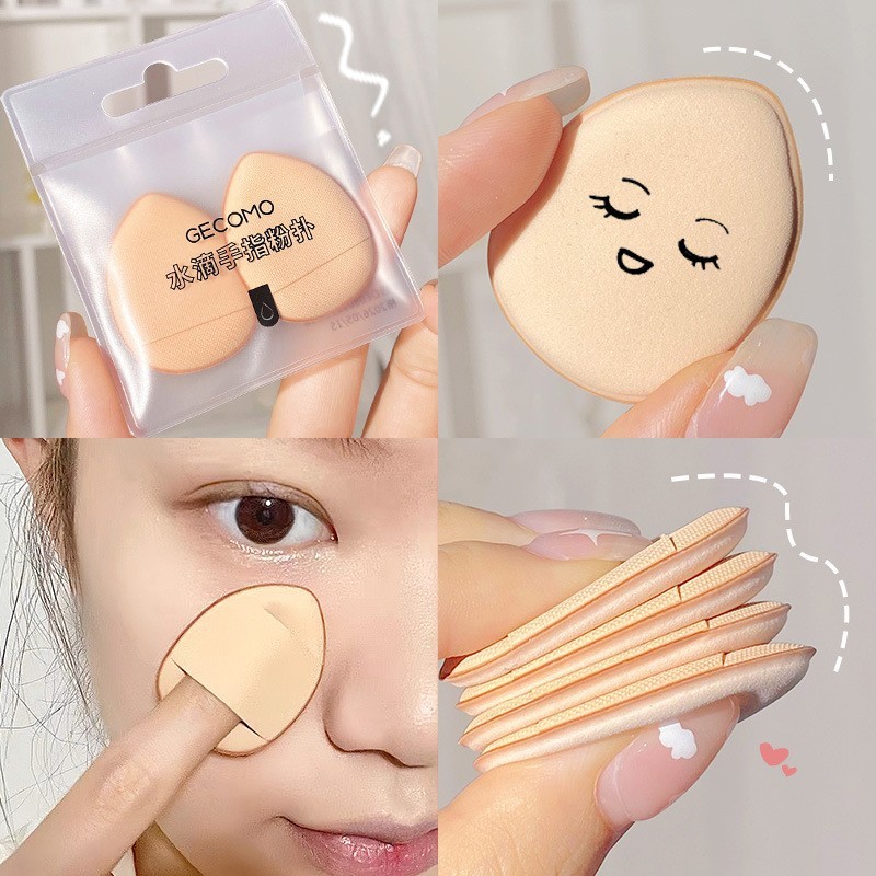 GECOMO Water Drop Finger Puff Source Factory Facial Concealer Wet and Dry 2 Pack Mini Fingertip Powder Puff