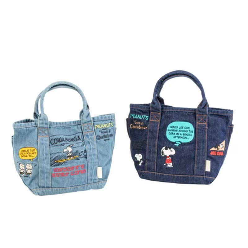 Wholesale new Snoopy cartoon cute printed portable casual versatile denim hand-held lunch bag