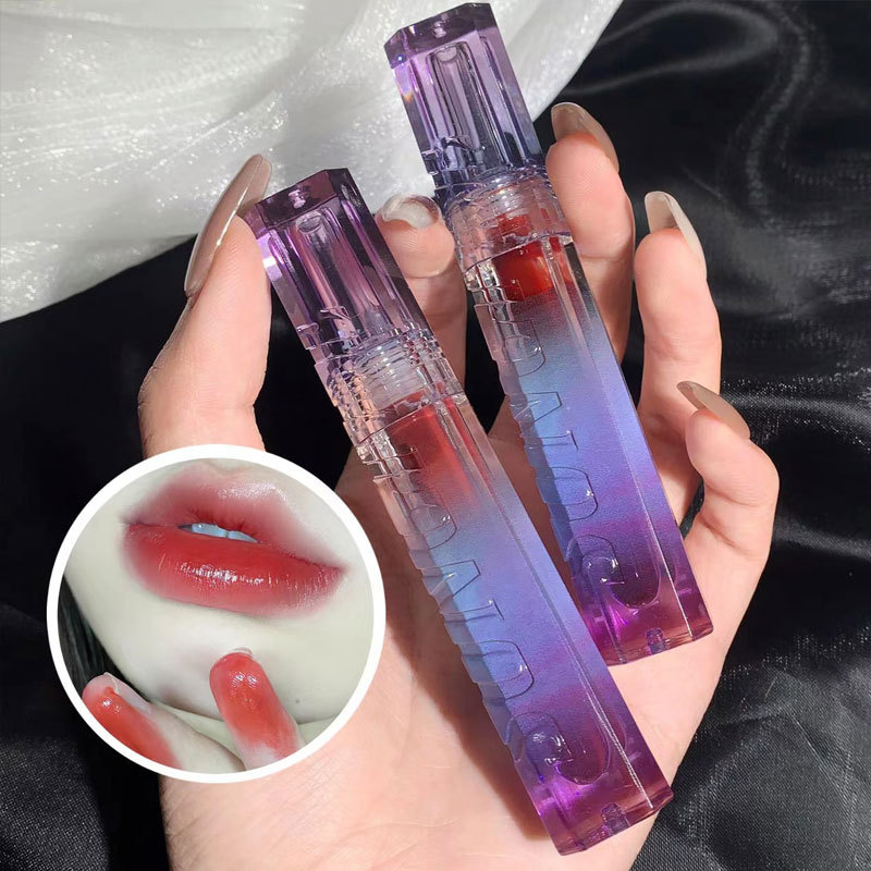 HELLO STYLE dreamy purple glass watery mirror lip glaze, water-glossy plump lips, whitening lipstick that is not easy to fade