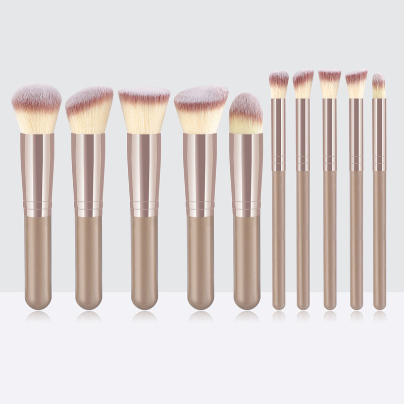 10 mini makeup brushes, five large and five small, white gold, black gold, black silver, beauty tools