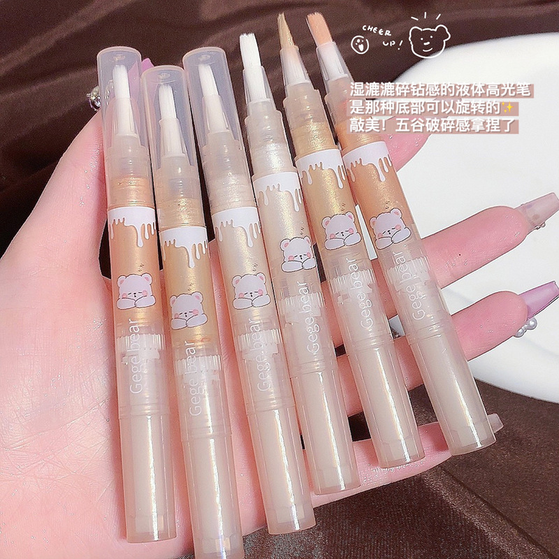 Gogo Bear Liquid Highlight Pen Pearlescent Fine Glitter Monochrome Eyeshadow Matte Lasting Makeup Black Contouring and Brightening Silkworm Pen
