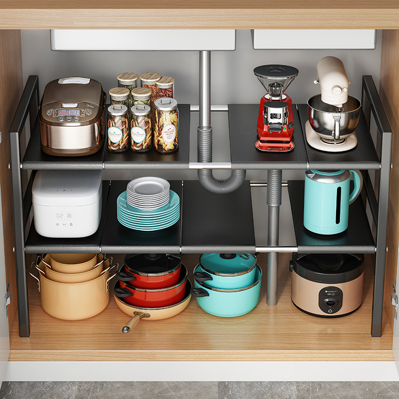 Kitchen sink storage rack retractable cabinet inner layered rack partition rack multi-functional pot storage rack