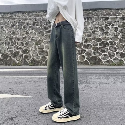 American jeans women's new style retro high-waisted loose straight wide-legged draped autumn and winter floor-length pants