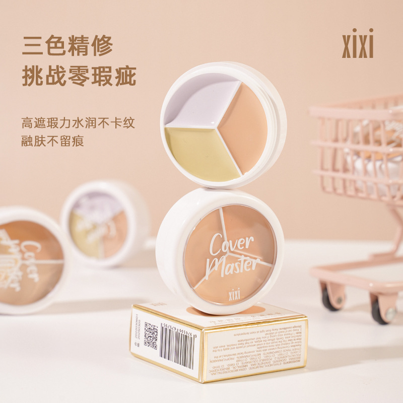 XIXI Skin Purifying and Long-lasting Three-Color Concealer for Spots, Acne Marks, and Contouring Foundation Cream for Dark Circles that Doesn't Get Stuck D-457