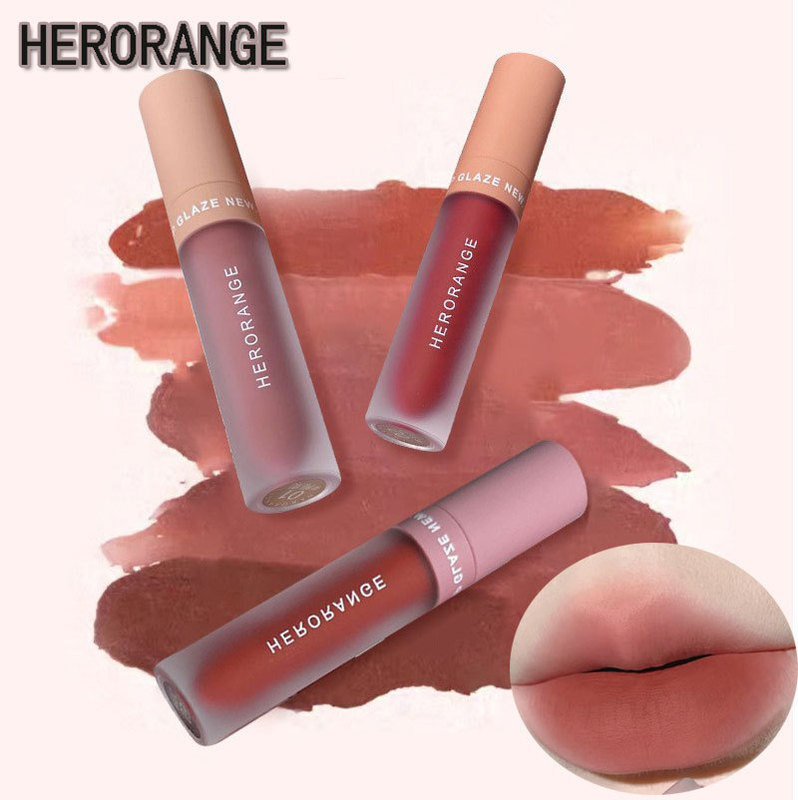 HERORANGE velvet lip glaze air matte matte non-stick cup makeup whitening lip mud single set