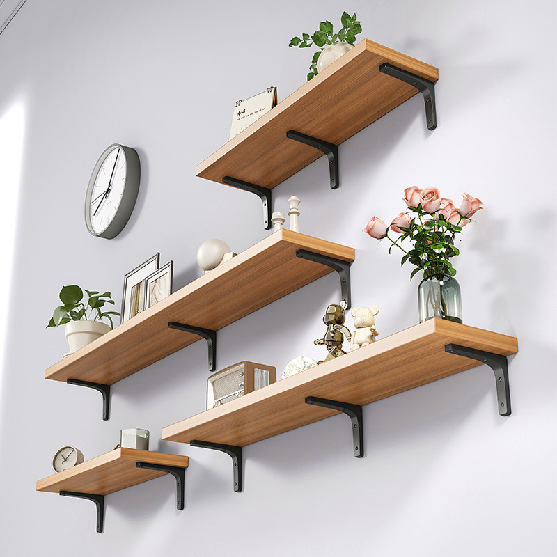 Wall storage rack without punching partition wall bookshelf wall wooden storage board straight board bracket decorative shelf