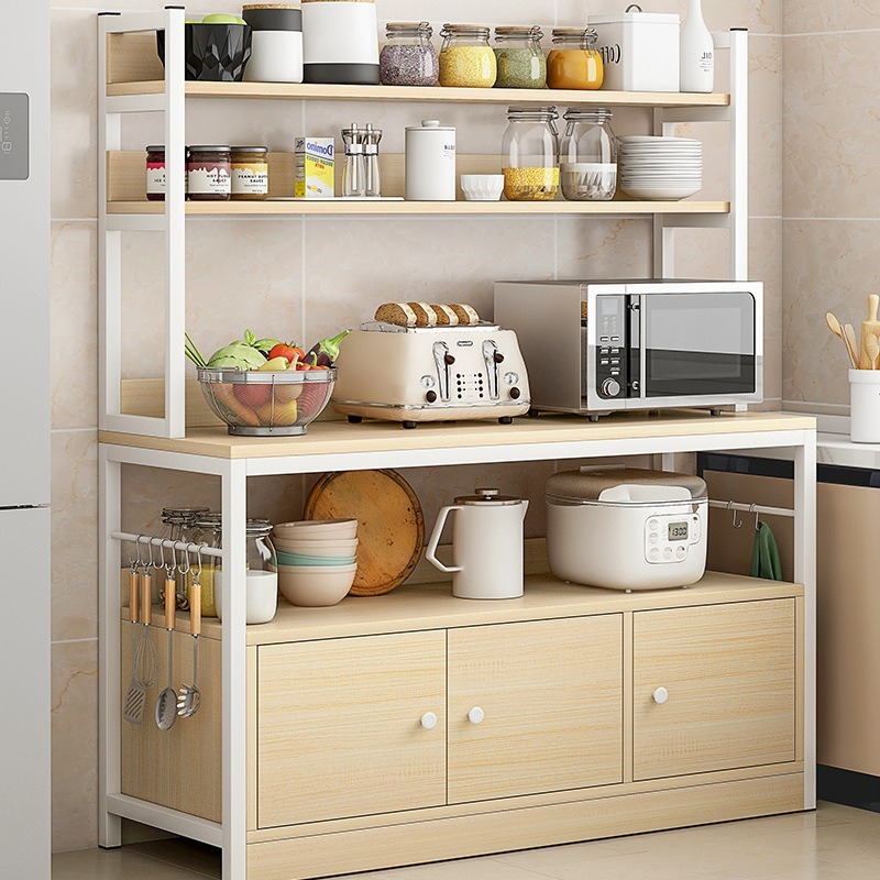 Kitchen rack floor-standing multi-functional household storage microwave oven with dish cabinet large storage shelf