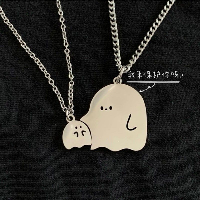 Can I hug you? Ghost little monster necklace cute cartoon couple bestie necklace creative hug and touch head