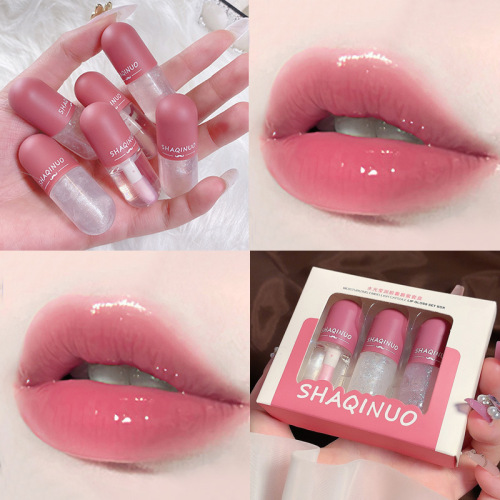 Sachino Water Glow Capsule Lip Gloss Set Moisturizing Mirror Fine Glitter Colorless Transparent Glass Lip Lip Oil