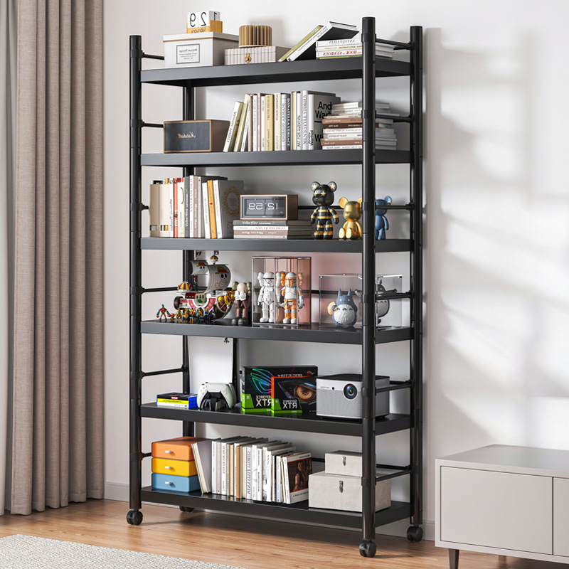 Bookshelf rack floor-standing simple iron removable snack storage rack living room student display rack wall bookcase