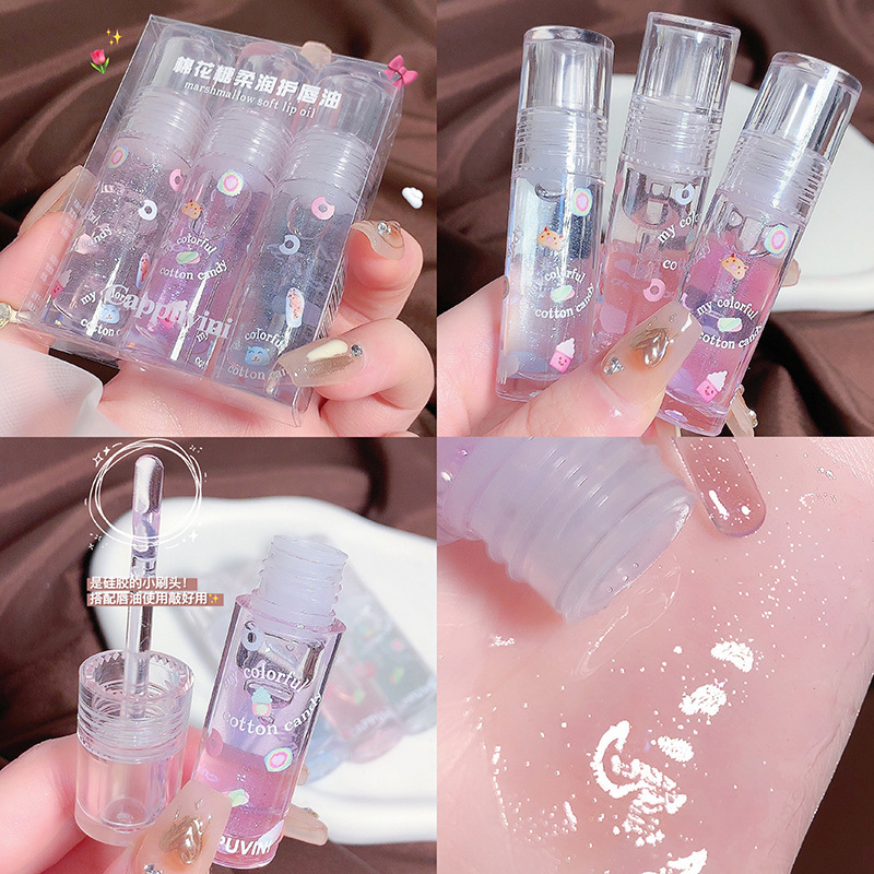 Cappuvini Marshmallow Lip Oil Lip Gloss Moisturizing Water Glossy Mirror Glitter Transparent Glass Pouty Lips