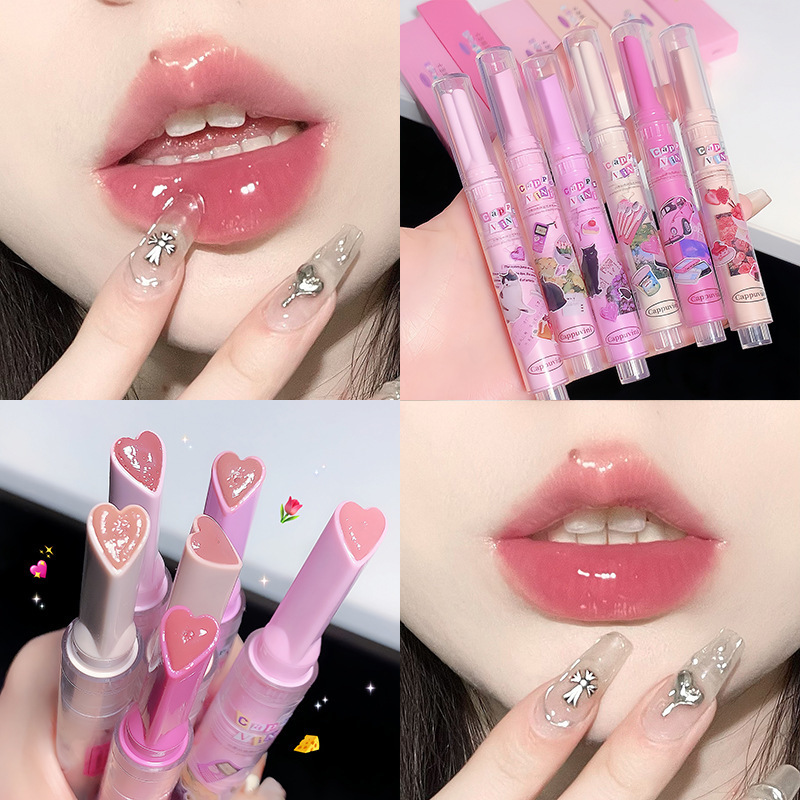 CAPPUVINI milk tea color watermelon color lip gloss pouty lip mirror water light fade lip lines moisturizing lipstick