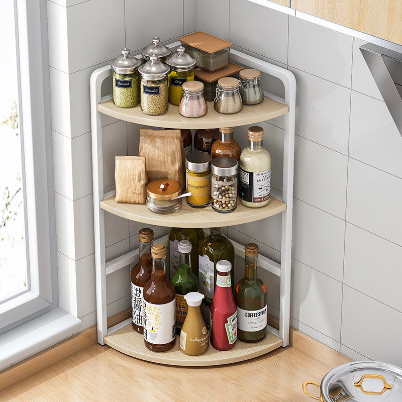 Corner kitchen condiment storage rack household countertop triangular seasoning oil salt sauce vinegar condiment storage rack