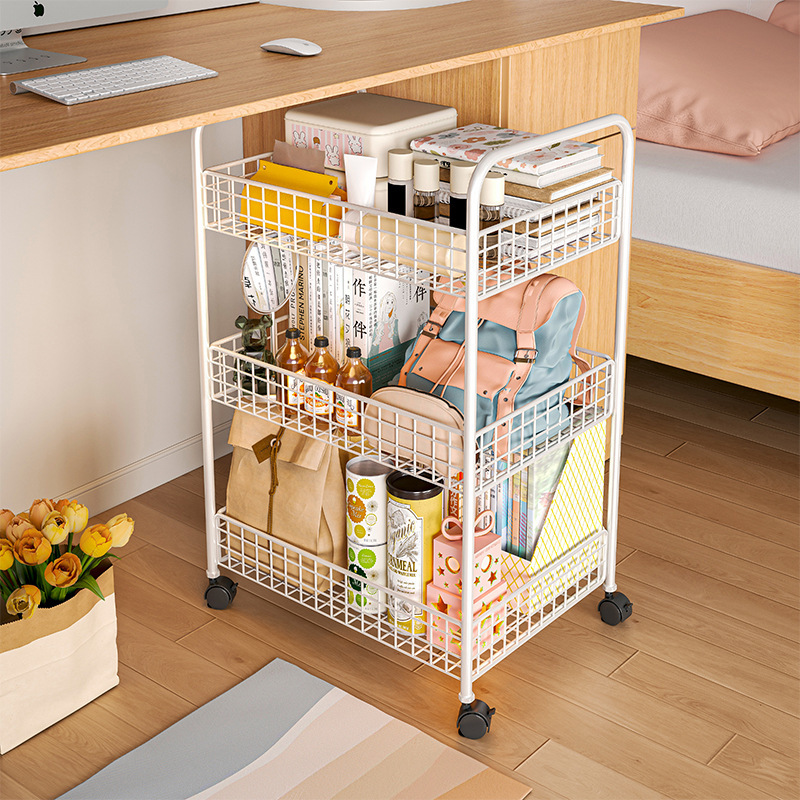 Under-desk storage rack, small bookshelf next to desk, removable wheeled floor-standing desk cart, student dormitory bookcase