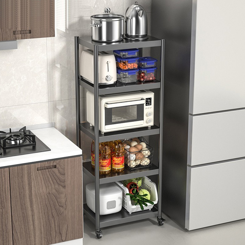 Movable kitchen storage rack floor-standing multi-functional household shelf oven microwave oven storage rack