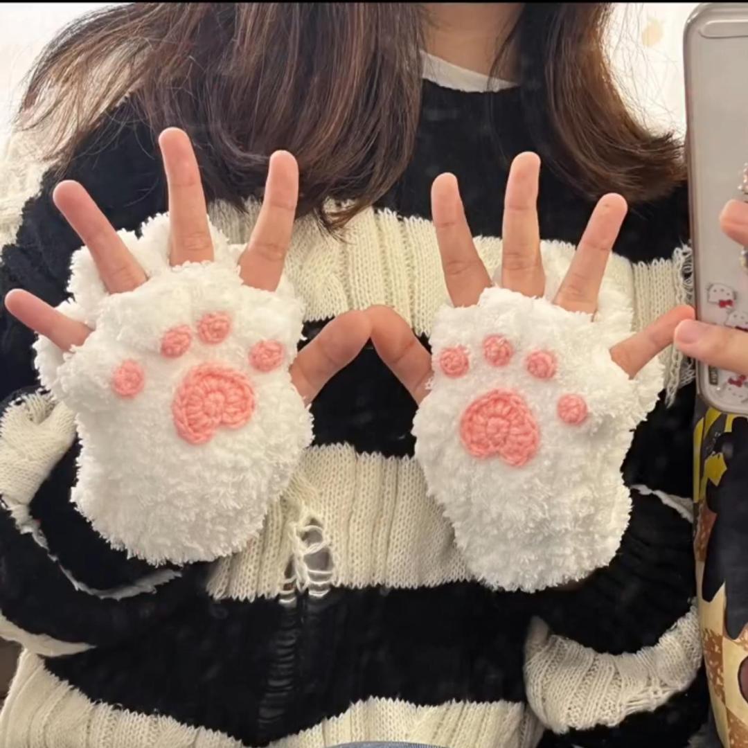 Cat claw gloves diy material package hand-knitted self-made wool cute half-finger autumn and winter gloves