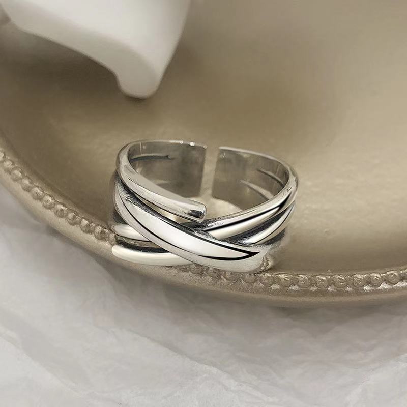 Japanese and Korean Dongdaemun retro multi-layered irregular line ring open ring adjustable