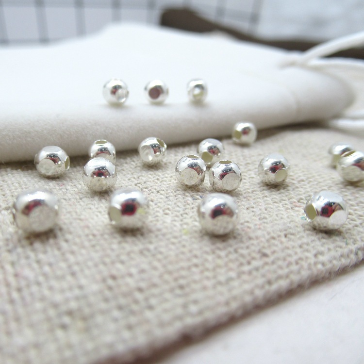 s925 sterling silver beads loose beads square beads handmade diy accessories red rope bracelet ring ear jewelry transfer beads