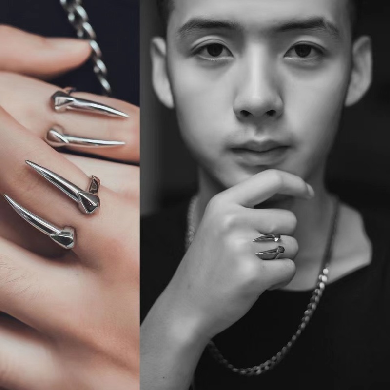 South Korea Dongdaemun retro ring men's Japanese and Korean simple punk hip-hop dance personality old open index finger ring