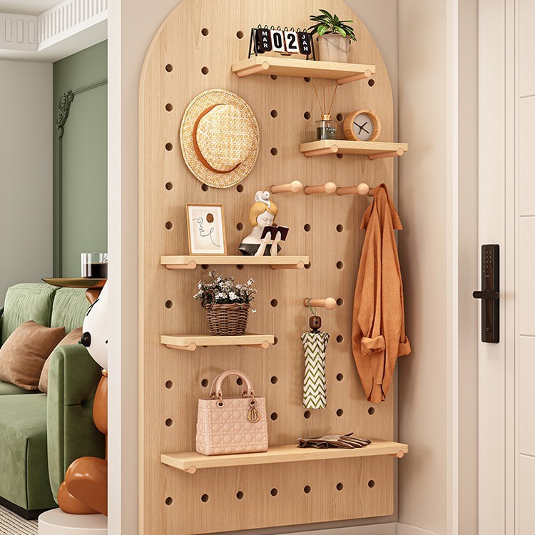 Solid wood hole board hanging board storage rack wall storage cabinet wall entrance entrance wall storage after entering the door