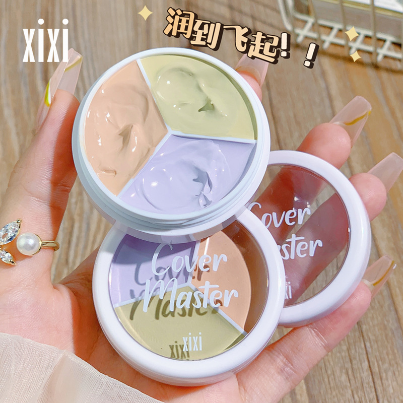 xixi Skin Purifying and Long-lasting Three-Color Concealer Covers Facial Spots, Acne Marks, Dark Circles, Tear Troughs, Waterproof and Sweatproof