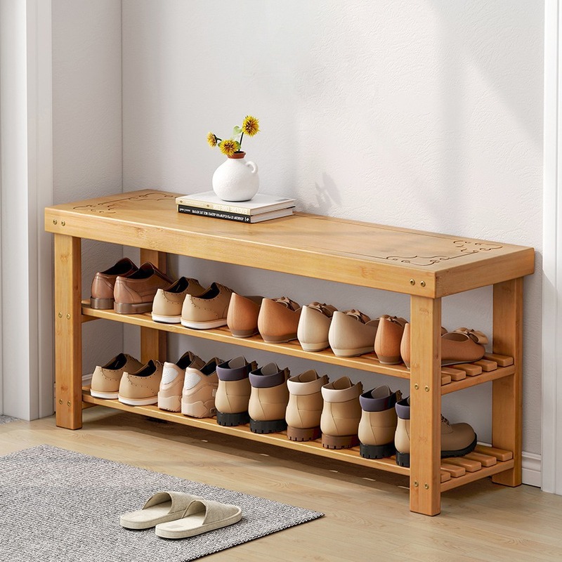 Solid wood shoe changing stool, household doorway bamboo shoe cabinet and stool integrated into the home, shoe stool, door stool, shoe rack