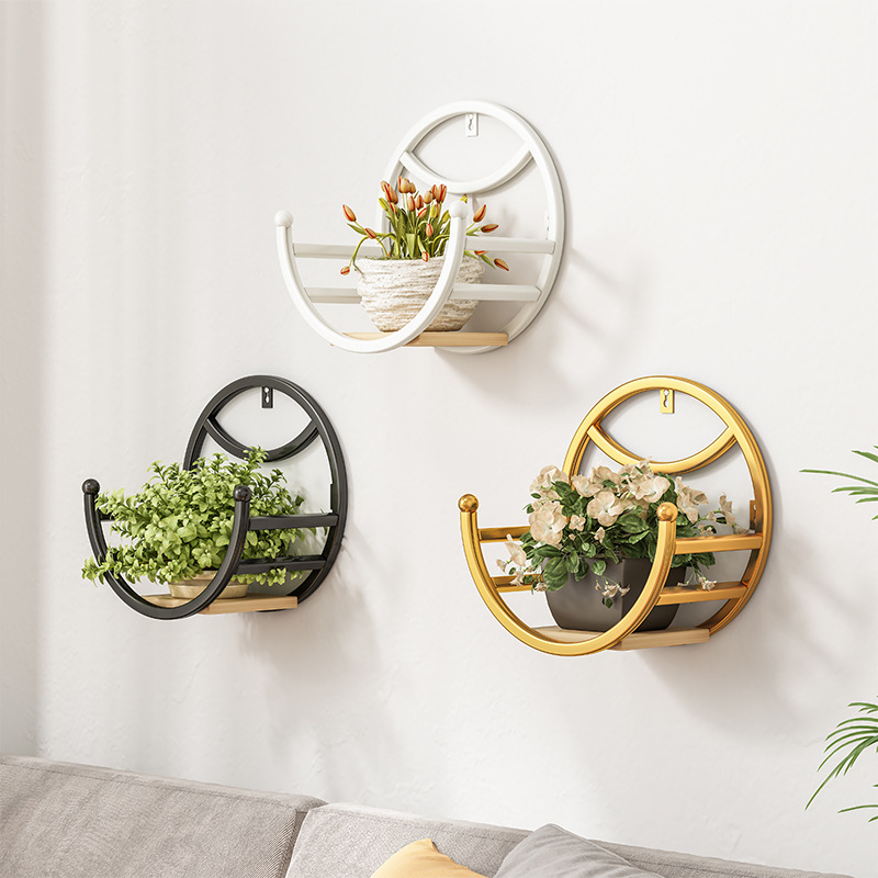 Wall-mounted flower stand living room balcony iron iron punch-free pothos succulent flower pot plant flower stand home storage