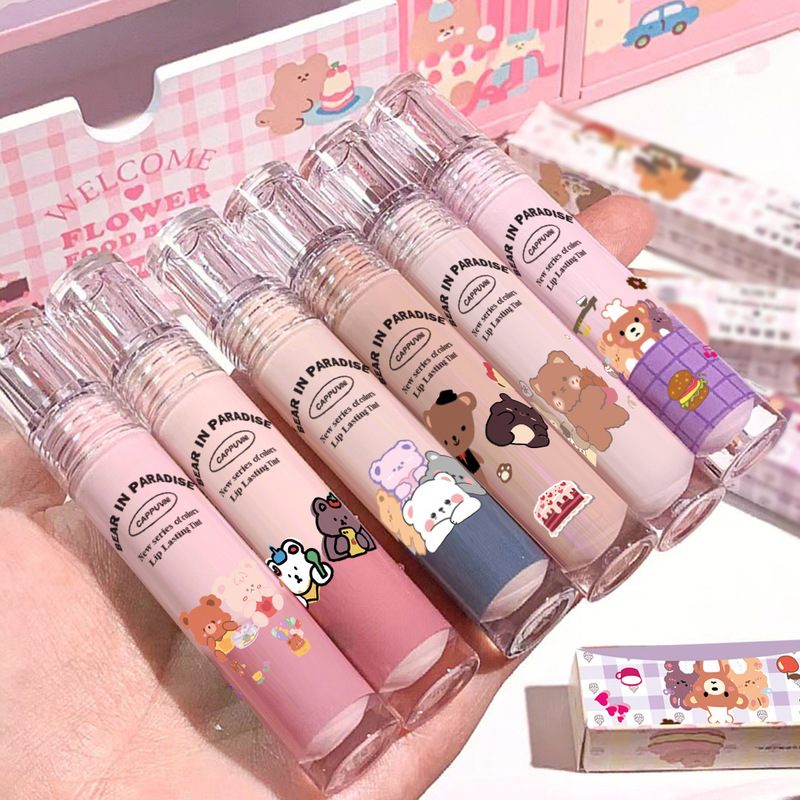 Cappuvini Winnie the Pooh Paradise milk tea lip mud matte matte women's affordable whitening lipstick lip glaze