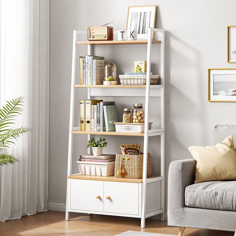 Living room storage rack bedroom ladder type floor-to-ceiling wall-mounted multi-layer simple Nordic white Internet celebrity bookshelf room storage rack