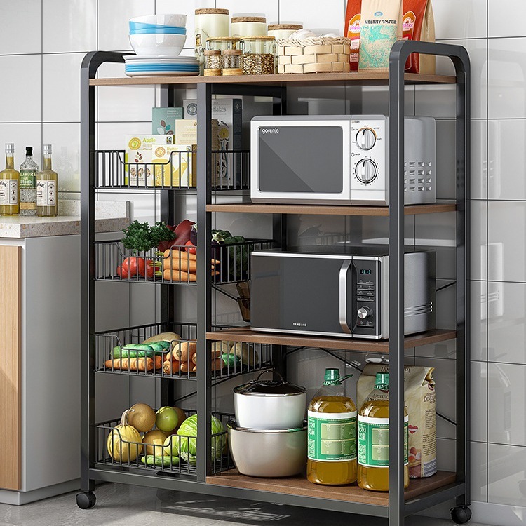 Movable kitchen multi-functional storage rack floor-standing multi-layer oven microwave pot storage rack vegetable storage rack