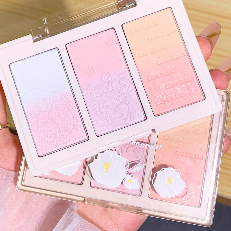 xixi Chali Hanana three-color contouring powder palette, pearlescent shimmer brightening blush, blue blush and high-gloss contouring all-in-one palette