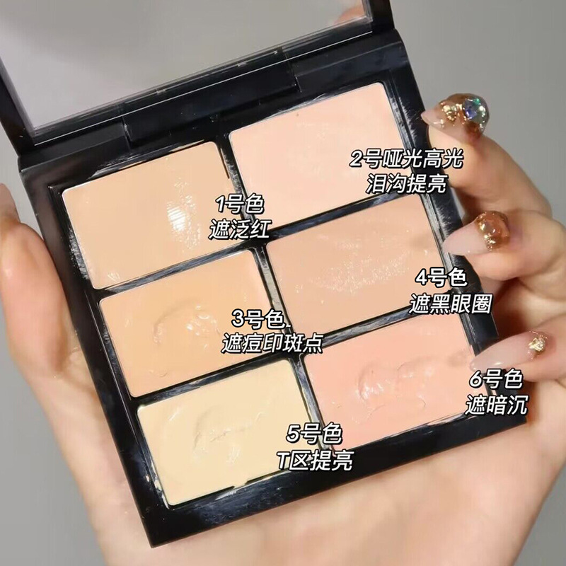 ROTO Six-Color Concealer Covers Spots, Acne Marks, Dark Circles, Tear Troughs, Multi-Color Concealer Palette, One-Plate Contouring