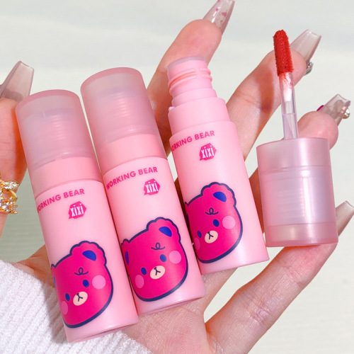 xixi Heartfelt Velvet Mist Air Lip Glaze Cute Strawberry Bear Soft Mist Lip Mud for Autumn and Winter Whitening and Tender Color Does Not Show Lip Lines
