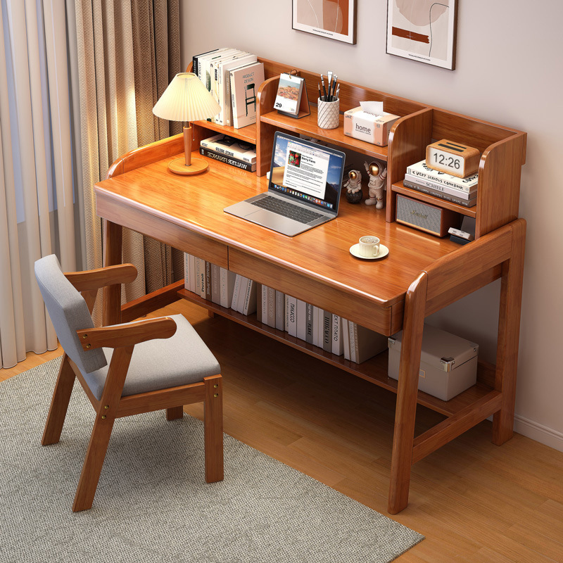 Small apartment desk bookshelf integrated bedroom bedside writing table simple home office desk solid wood children's study table