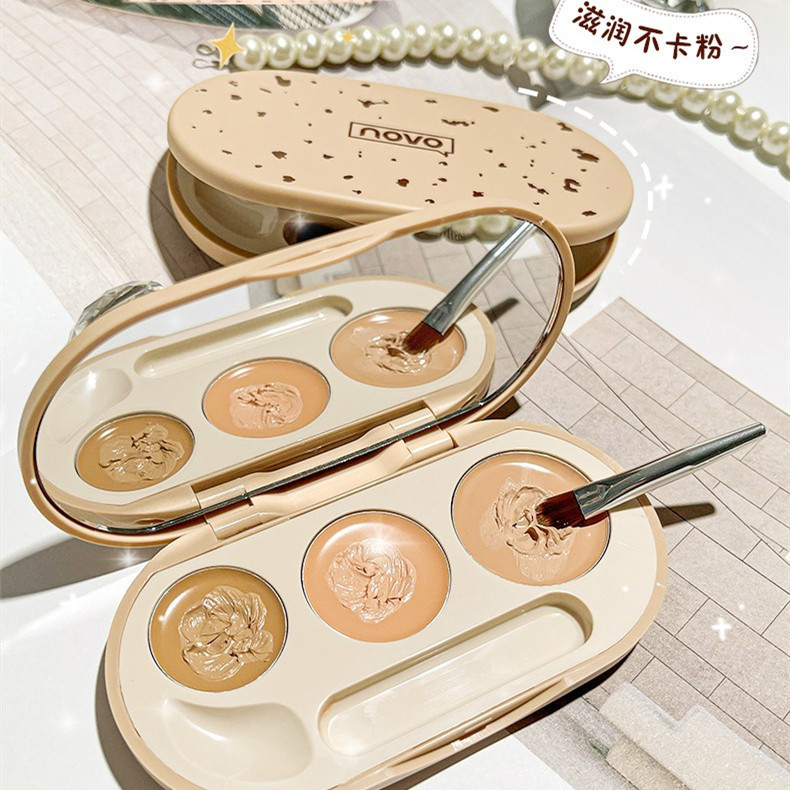 NOVO Pure Color Concealer Palette Three Color Concealer Face Covers Dark Circles, Spots, Acne Marks, Acne Freckles