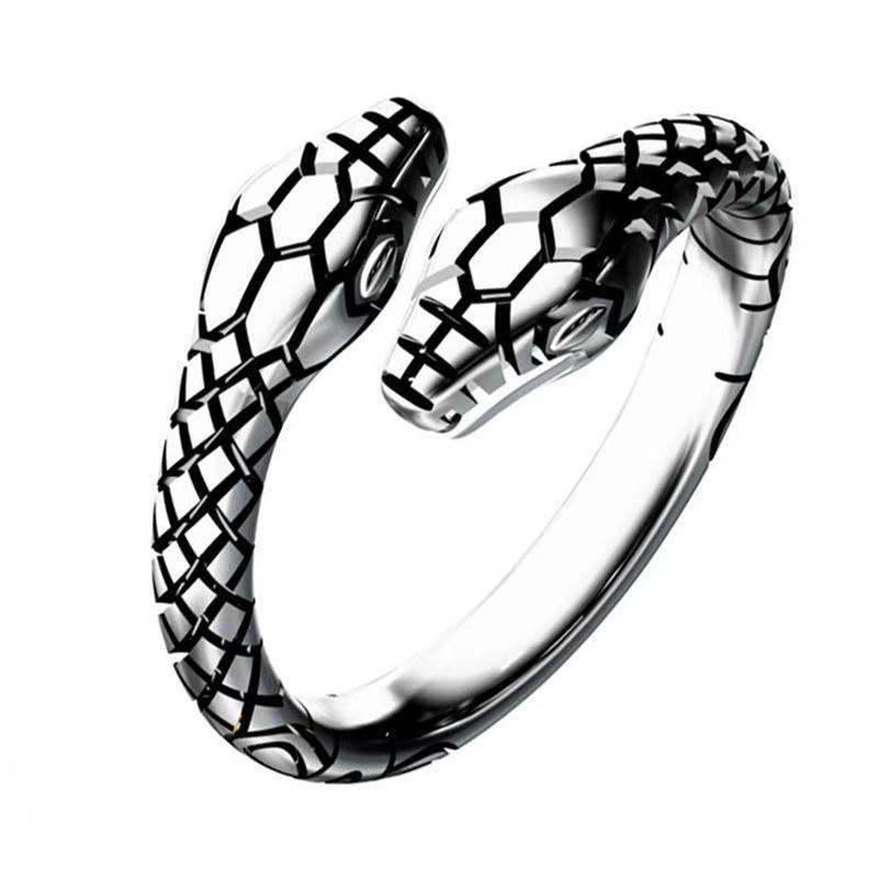 Double-headed snake ring Thai silver retro personality snake-shaped retro trendy index finger ring European and American cross-border jewelry supply