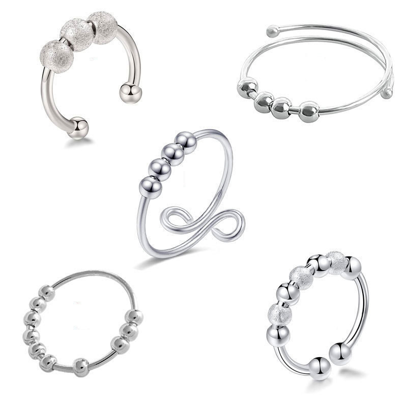 Sparkling Sand Bead Anxiety Ring European and American Personalized Fashion Hand Jewelry Turning Beads Simple Open Ring