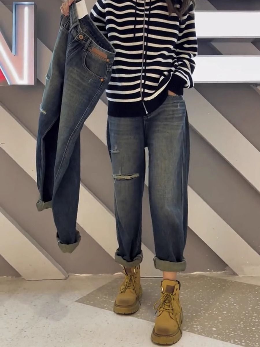 New 2023 pear-shaped plus size figure, slightly fat, high-waisted harem, plus size, slimming, fat-covering dad jeans for women