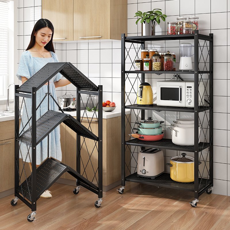 Installation-free kitchen folding storage rack floor-standing multi-layer household storage rack pots and ovens microwave oven storage rack