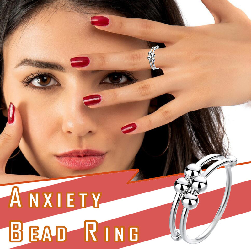 Cross-border double-layered rotatable ball bead ring for women, anxiety relief ring for women, personalized trendy jewelry