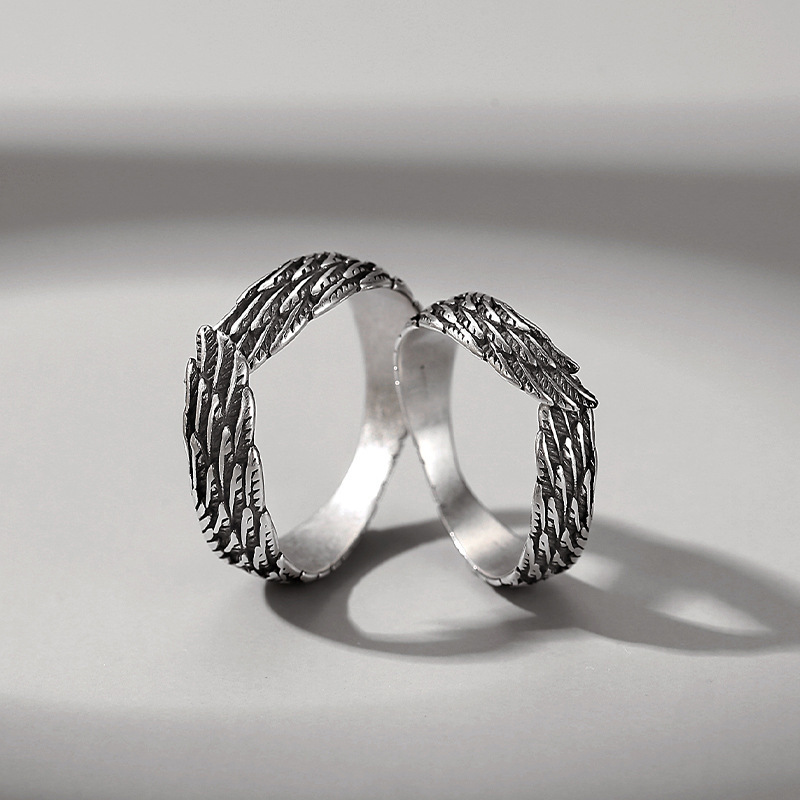 Angel Wings Ring Men's Fashion Retro Trendy Wings Feather Ring Angel Wings Hug Ring