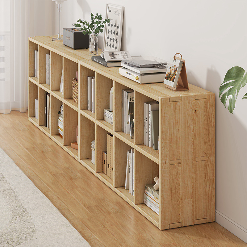 All solid wood bookshelf storage rack floor-to-ceiling wall combination lattice cabinet living room pine storage storage low home bookcase