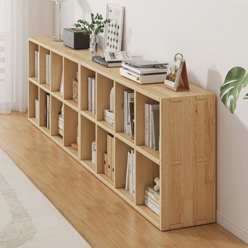 All solid wood bookshelf storage rack floor-to-ceiling wall combination lattice cabinet living room pine storage storage low home bookcase